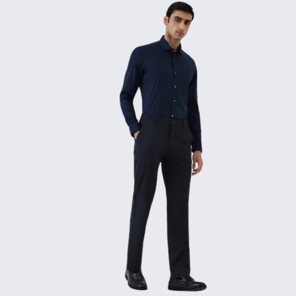 WES Formals Navy Solid Ultra Slim-Fit Cotton Blend Shirt