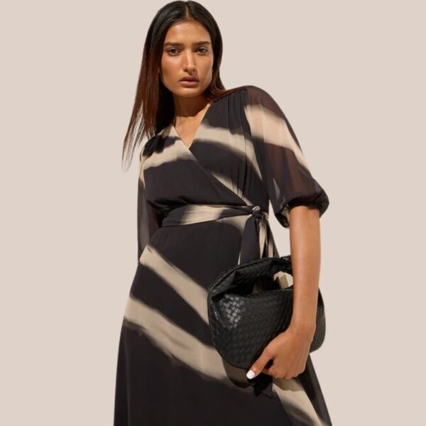 Wardrobe Black Printed A-Line Belted Dress - Image 2