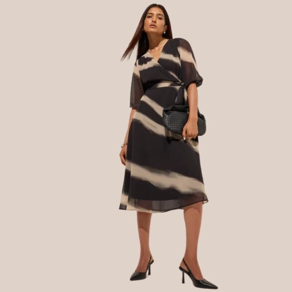 Wardrobe Black Printed A-Line Belted Dress - Image 3