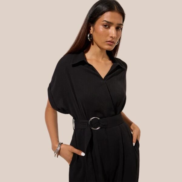 Wardrobe Black Solid Jumpsuit with Belt - Image 2