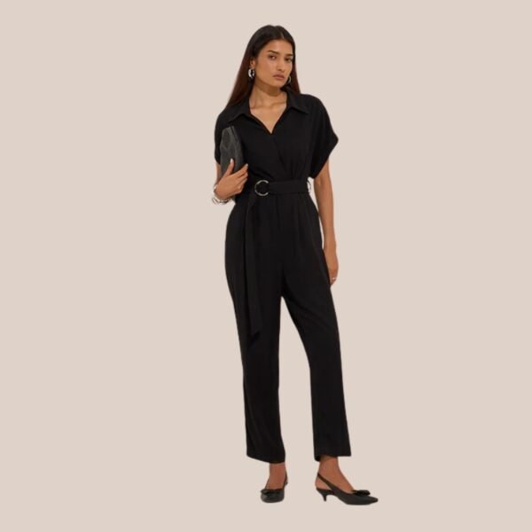 Wardrobe Black Solid Jumpsuit with Belt