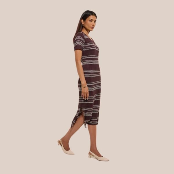 Wardrobe Brown Ribbed Bodycon Dress - Image 3