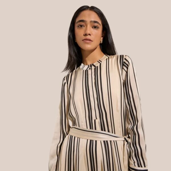 Wardrobe Ivory Striped A-Line Dress with Belt - Image 2