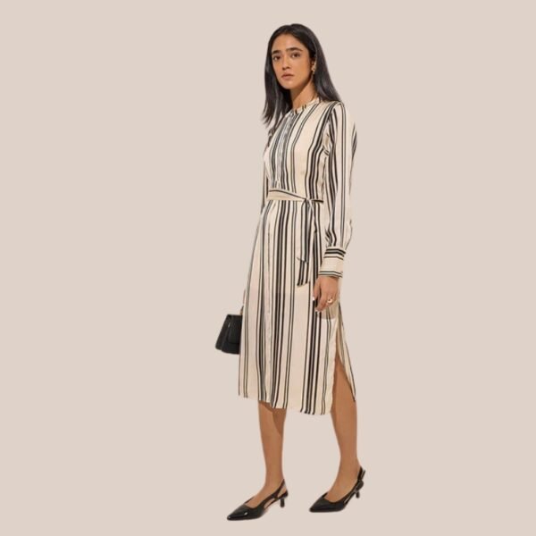 Wardrobe Ivory Striped A-Line Dress with Belt - Image 3