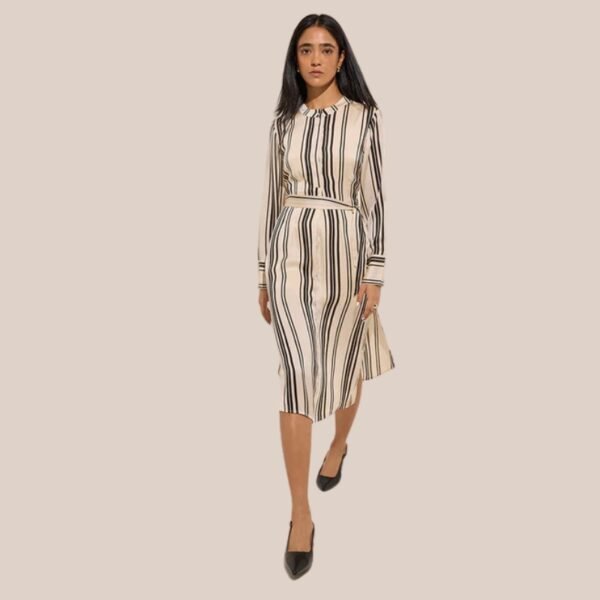 Wardrobe Ivory Striped A-Line Dress with Belt