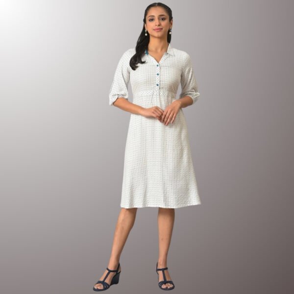 White A-Line Shirt Collar Dress
