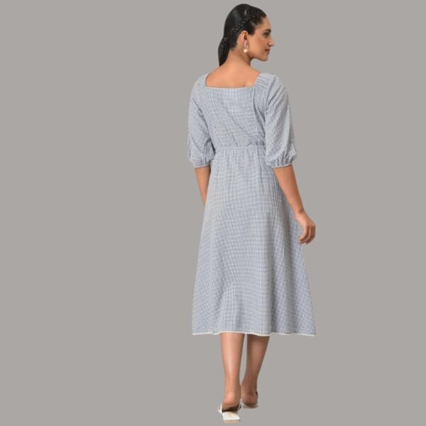White And Black Check Cotton Dress - Image 2