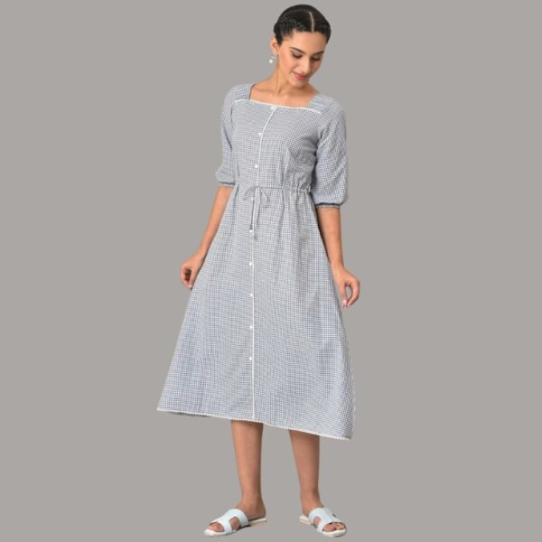 White And Black Check Cotton Dress