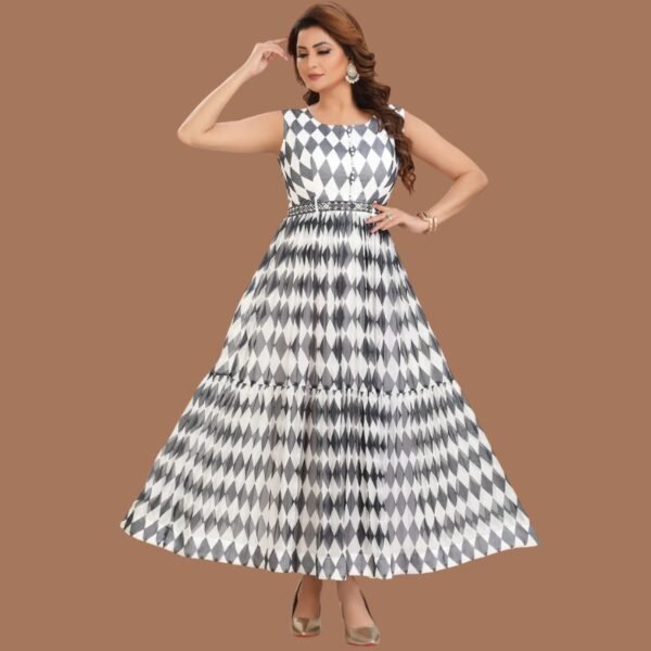 White & Blue Georgette Kurti Full Length