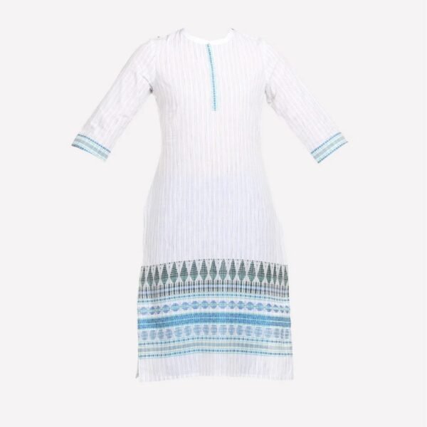 White & Blue Mandarin Neck Printed kurta - Image 2