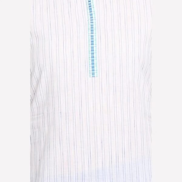 White & Blue Mandarin Neck Printed kurta - Image 3