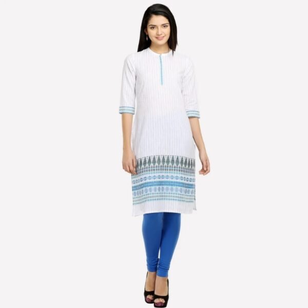 White & Blue Mandarin Neck Printed kurta