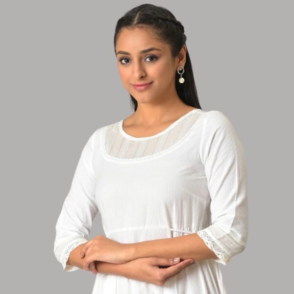 White Flared Printed Modern Ethnic Dress - Image 2