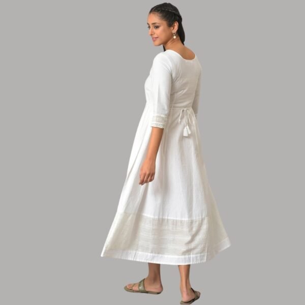 White Flared Printed Modern Ethnic Dress - Image 3