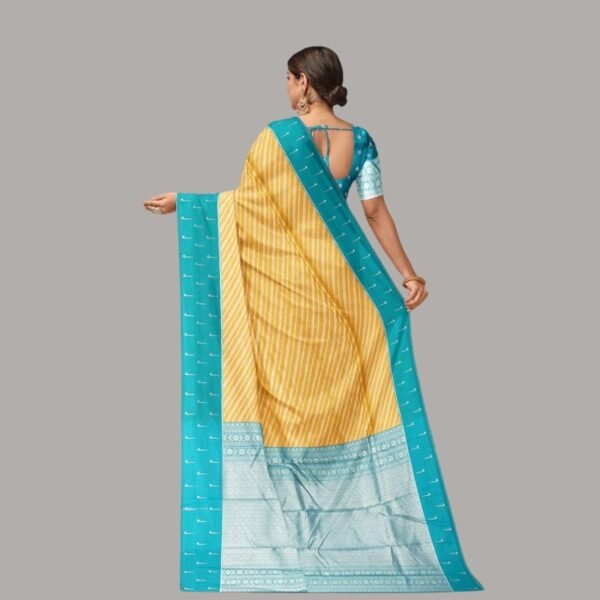 YELLOW and TEAL JAAL SILK Saree with BANARASI FANCY - Image 3