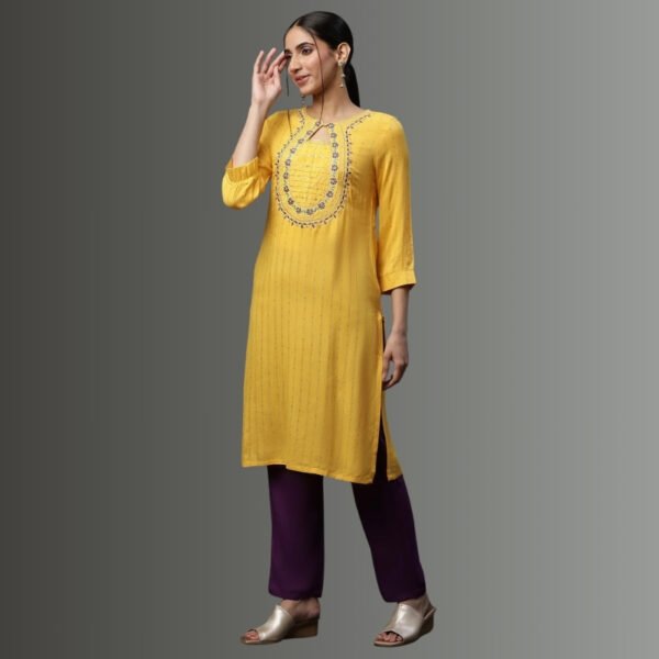 Yellow Metallic Embroidered Ethnic Kurta