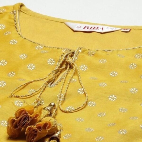 Yellow Printed Straight Kurta Palazzo Suit Set - Image 2