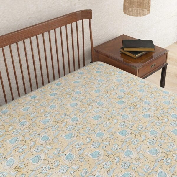 Beige Ihania Cotton Hand Block Printed Bed Cover - Image 2