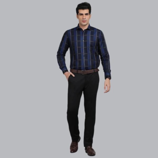 Black & Blue Checked Slim Fit Formal Shirt - Image 2