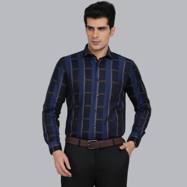 Black & Blue Checked Slim Fit Formal Shirt