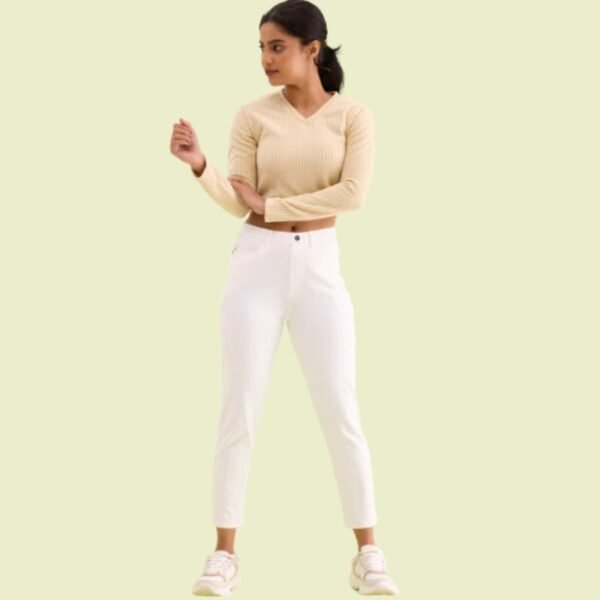 White Cotton Poly Stretch Cropped Colored Jeggings