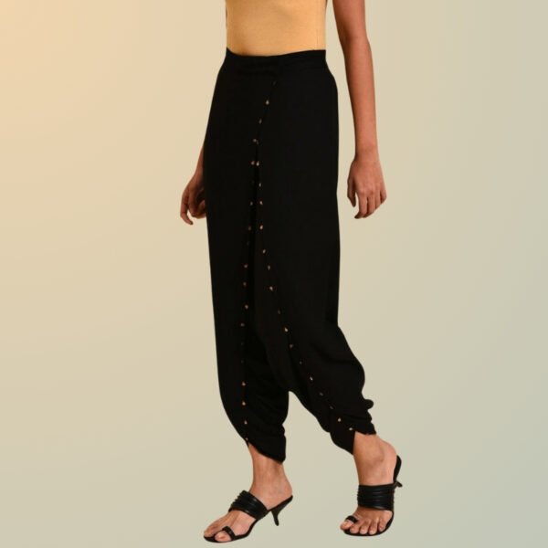 Black Dhoti Pants With Metal Hanging Trim - Image 2