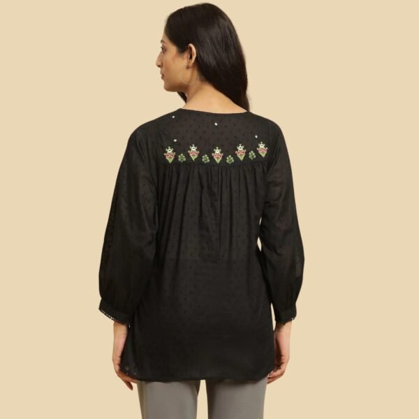 Black Floral Embroidered Western Top - Image 2