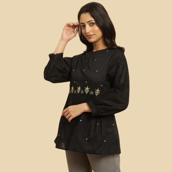Black Floral Embroidered Western Top - Image 4