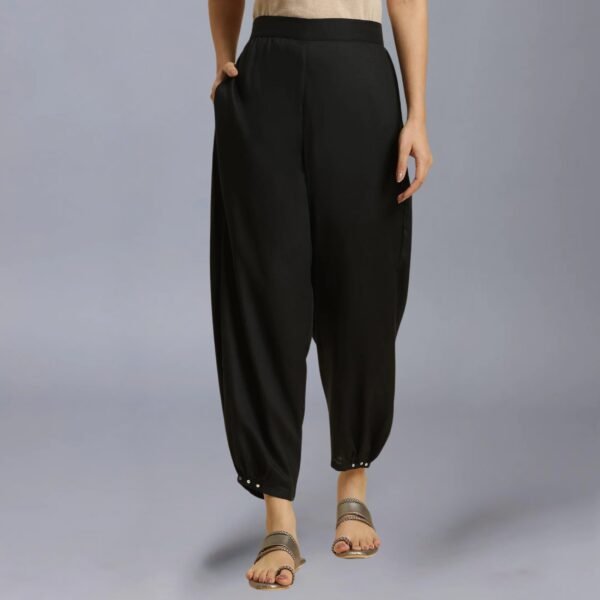 Black Side Gather Pants With Sequin Details