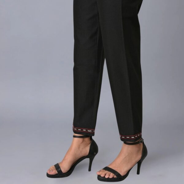 Black Slim Pants With Embroidery At Hemline - Image 4