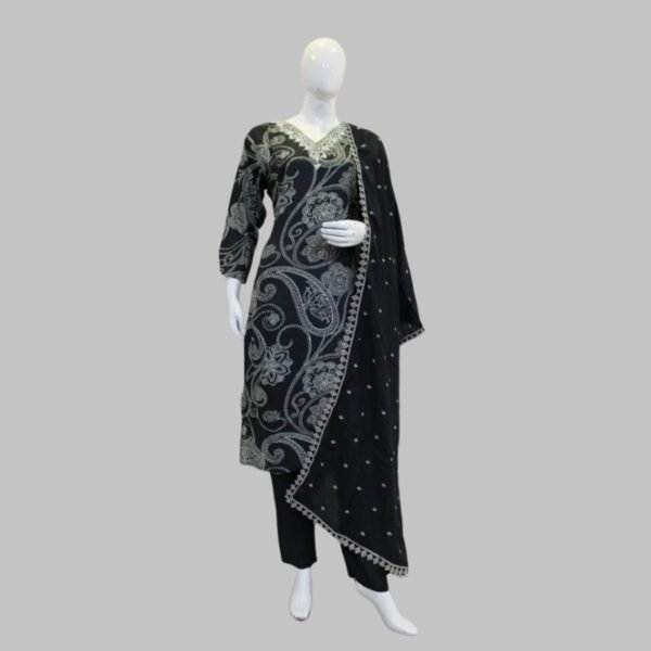 Black Threadswork Muslin Kurti Set