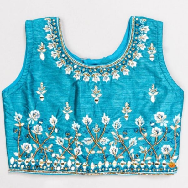 Blue Cream Embroidered Girls Lehenga Choli - Image 2