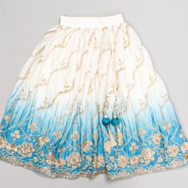 Blue Cream Embroidered Girls Lehenga Choli - Image 3
