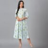 Blue Floral Printes Summer Shirt Dress