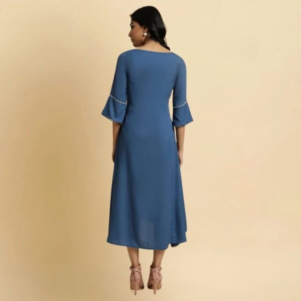 Blue Mock Layer Flared Dress - Image 2