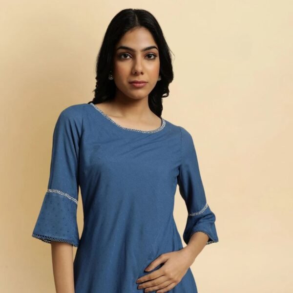 Blue Mock Layer Flared Dress - Image 3