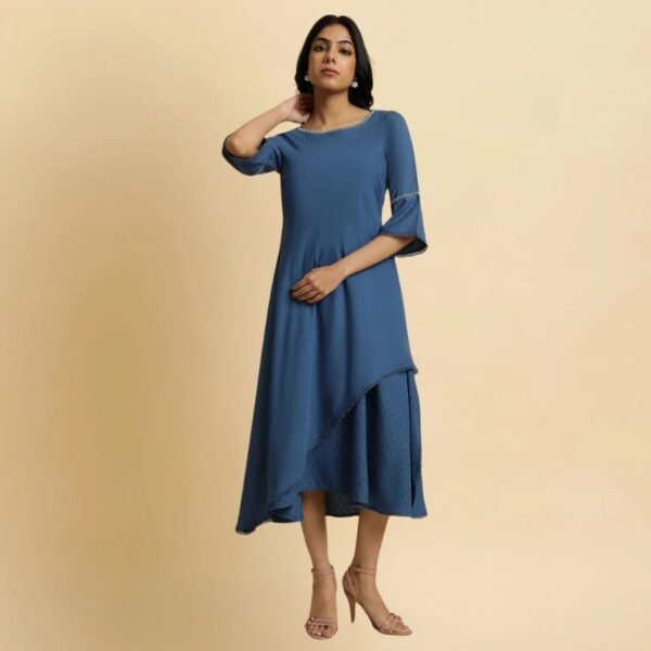Blue Mock Layer Flared Dress
