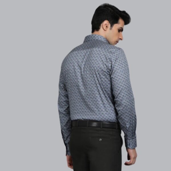Blue Printed Regular Fit Formal Shirt - Image 3