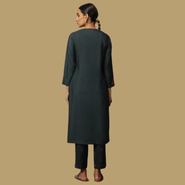 Blue Tussar Embroidered Kurta - Image 2