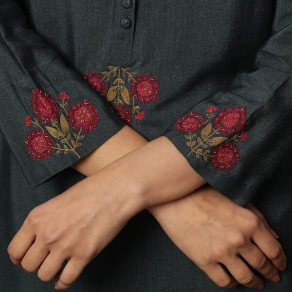 Blue Tussar Embroidered Kurta - Image 3