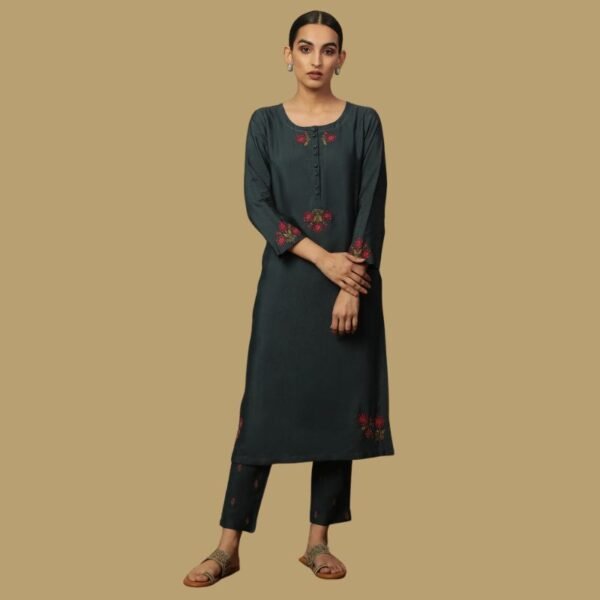 Blue Tussar Embroidered Kurta