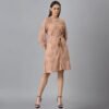 Blush Pink Cotton Textured Dress With Belt