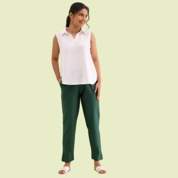 Bottle Green Poly Modal Metallic Pants