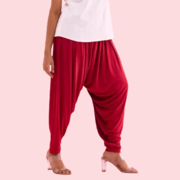 Bright Red Viscose Stretch Patiala - Image 2