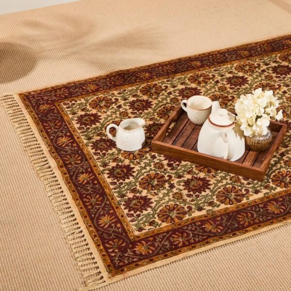 Brown Cotton Printed Dhurrie - Image 2