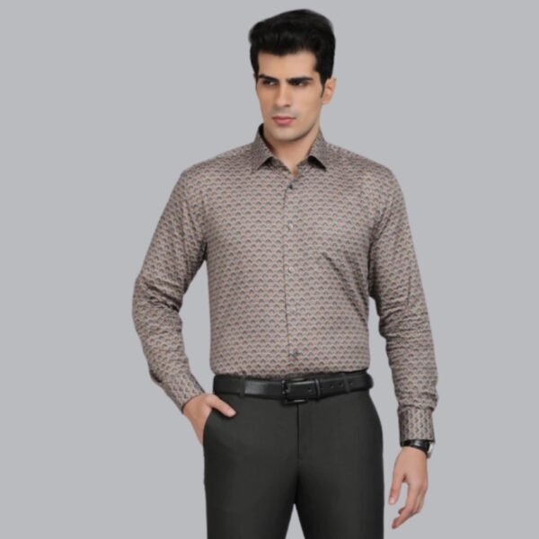 Brown Printed Regular Fit Formal Shirt