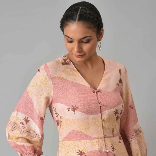 Coral Printed Flared Western Dress - Image 3
