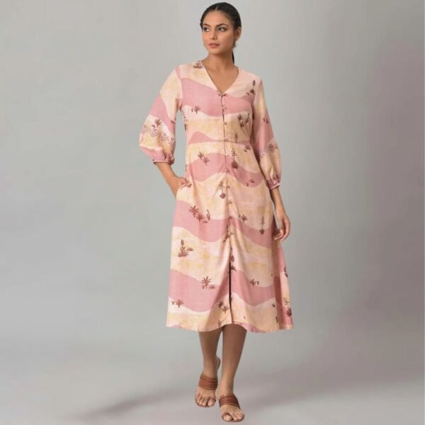 Coral Printed Flared Western Dress