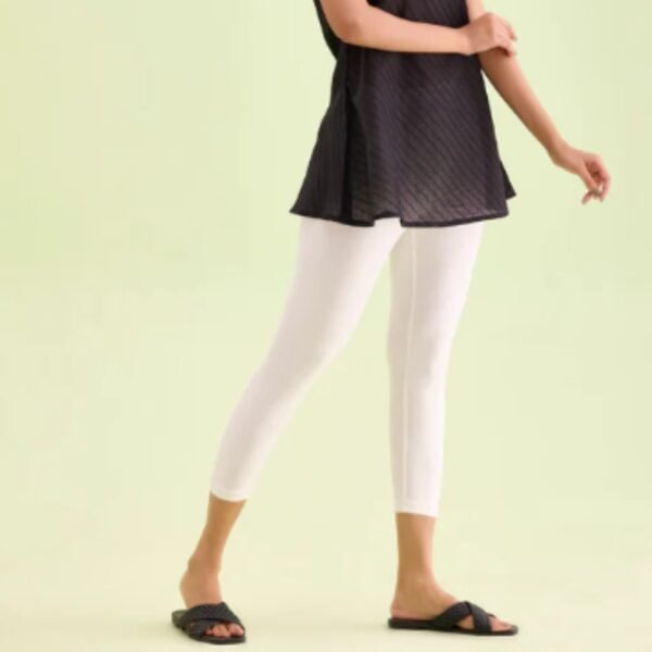 Cream Cotton Stretch Cropped Leggings - Image 2
