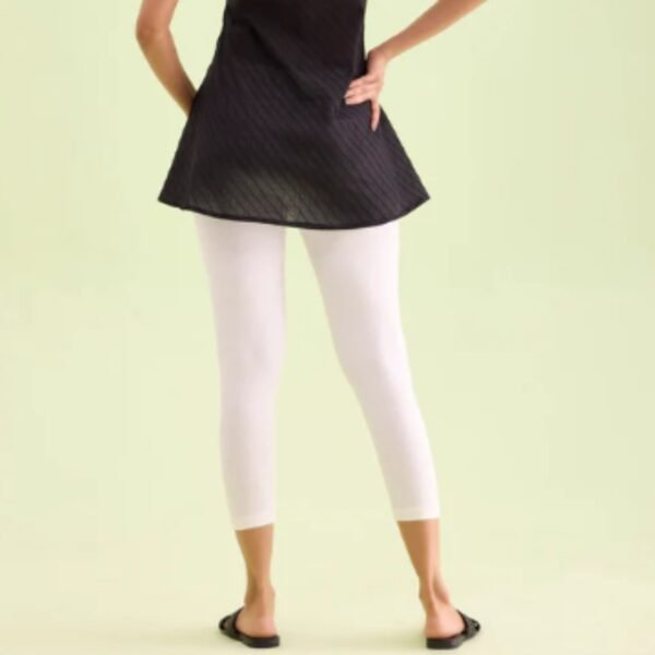 Cream Cotton Stretch Cropped Leggings - Image 3